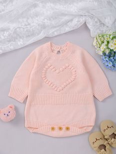 Ins Best Selling Baby Girl 3D Love Pattern Long Sleeve Knitted Jumpsuit Warm Sweater Hats Climbing Wear