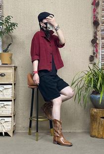 Qi engraved 2024 autumn new Korean version of loose fashion western style double pocket lapel casual coat top peg