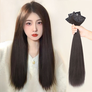 Wig piece female Tang long silk three-piece straight hair curly hair extension simulation hair fluffy hair increase volume TikTok fast hand New