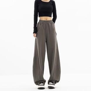 Autumn 2023 New dark gray Sports Pants Women's Loose Sweatpants Banana Pants Hiphop Loose Waist Wide Leg Pants