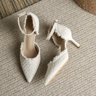 High Heels Women's Stiletto Heel 2023 New Style Summer Elegant All-match Pointed Mid-heel Single-layer Shoes Baotou Hollow Heel Sandals