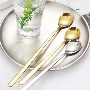 Custom Korean Style Ice Spoon 304 Stainless Steel Stirring Spoon with Long Handle Bar Spoon Milk Tea Coffee Spoon Dessert Honey Spoon