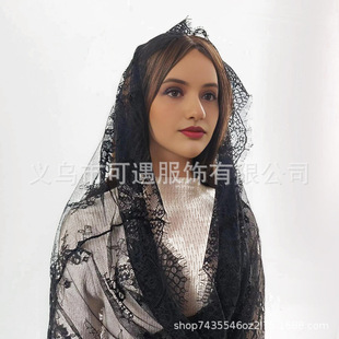 Promotion cross-border lace vintage floral lace scarf communion veil mantilla bridal shawl bandana