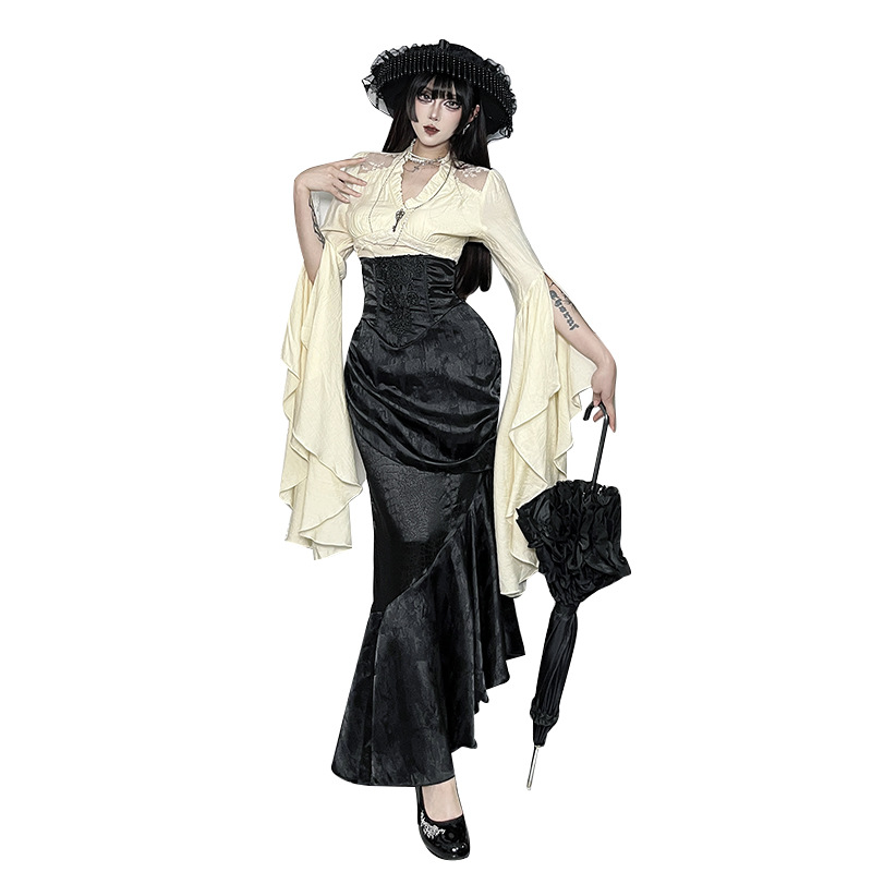 Cf25247 Subculture Autumn New Irregular High-Waisted Mermaid Skirt Gothic Style Sexy Slim-Fit Versatile Long Skirt