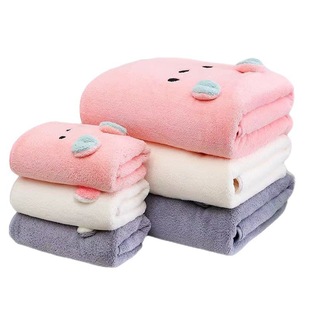 Coral fleece towel bath towel suit three-dimensional cartoon ins wind soft absorbent cute thick student bath towel