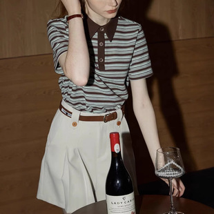 Light Retro Striped Polo Shirt Women's Spring and Summer 2025 New Loose Slim Design T-Shirt