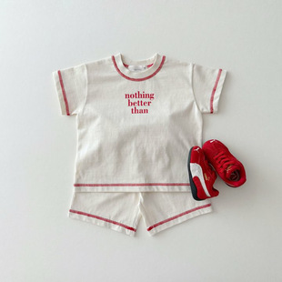 Children's Letter suit Short-sleeved Summer Cotton Korean-style Letter suit Cotton Summer Children's Two-piece Suit