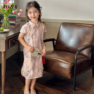 YOJIA Girls Cheongsam Dress 2024 New Summer Guofeng Children's Wear Chinese Princess Dress Children's dress Summer Dress