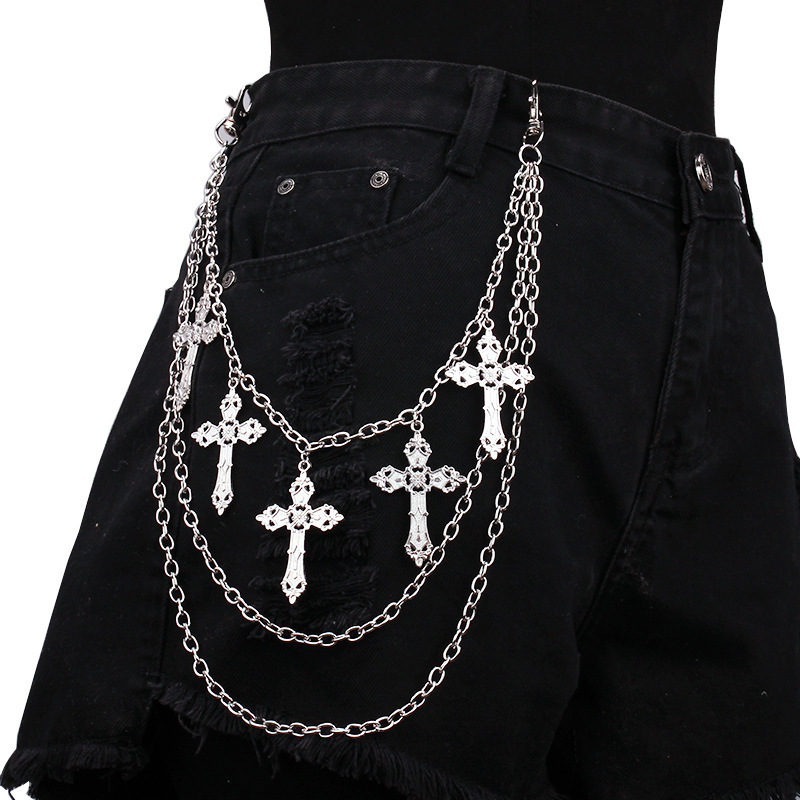 European and American cross-border jewelry retro multi-layer cross pendant waist chain pants metal accessories sweet cool hot girl wholesale