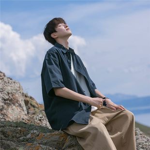 cityboy retro shirt men's summer thin trendy short-sleeved shirt design sense niche ameikaji coat