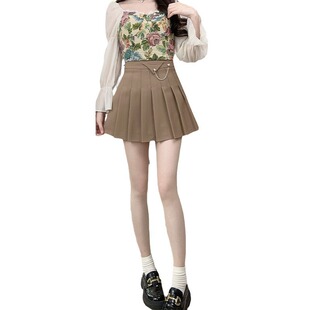 Hometown Meimei High Waist Design Sense Chain Punk Style Pleated Skirt A- Line Skirt Niche Skirt Women's Summer