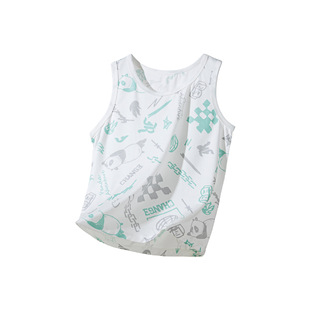 Summer Kidsren's Vest Sleeveless T-Shirt Baby Category a Antibacterial Cartoon Bamboo Cotton Cool Feeling Vest for Small and Medium-Sized Kidsren and Boys to Wear Outside