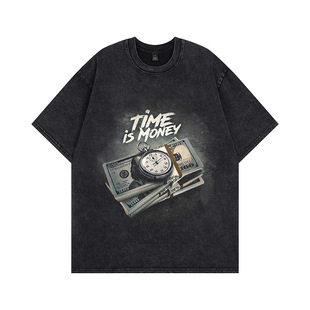 Summer new cartoon vintage street print half sleeve trendy vintage washed distressed casual short sleeve t-shirt for men