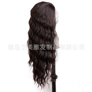 Amazon New Dark Brown deep body Wig Front Lace Medium Long Large Wave Curly Hair Set Factory Spot
