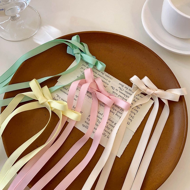 2024 New Ballet Girl Style Bow Braided Hair Ribbon Hairpin Side Clip Ribbon Double Ponytail Headdress