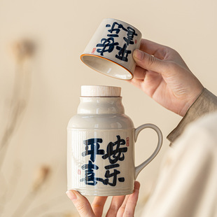 Antique small kettle ceramic kettle creative braised teapot wooden stopper large capacity tea maker tea cup gift custom logo