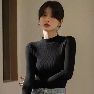 Korean version of plus size half turtleneck sweater women's 2024 autumn and winter new bottoming shirt with slim fit sweater top wear