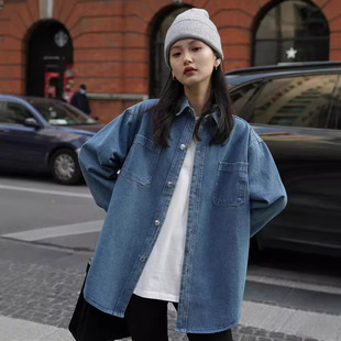 Denim Shirt Jacket for Women 2024 Autum New Retro Loose Casual Mid-length Layered Shirt Cardigan Jacket