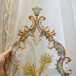 Luxury French American flannel embroidery curtain lace wholesale European Villa living room bedroom blackout curtain finished