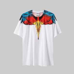 Correct Edition MB Short Sleeve Men's and Women's Couple Dress Colorful Wings Feather T-shirt Marcelo European and American Fashion Brand Classic Half Sleeve T