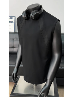 Grey American Sports Vest Men's Summer Heavy Shoulder Waistcoat cleanfit Stitching Sleeveless T-shirt Men's Wear