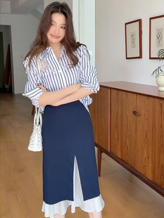 Summer Beautiful suit Wear Small Unique Beautiful Striped Shirt Skirt Elegant Two-piece Suit for Women