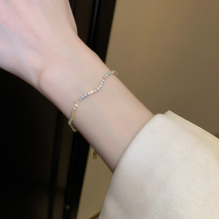 High-grade rhinestone square zircon round stitching bracelet Korean ins fashion niche temperament adjustable bracelet