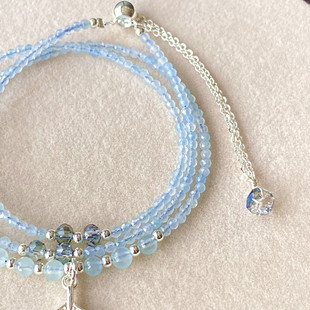 Crystal Jewelry Sea Blue Cut Three-Circle Multi-Layer Bracelet Fishtail Pull-out silver Bracelet Wholesale