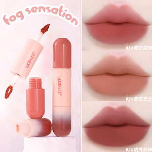 Wodwod Soft Color-Preserving Double-Sense Lip Mud, Light Cloud-Like Soft Mist, Not Easy to Fall Off, Double-Ended Two-Color Lip Mud, Silky and Colorful