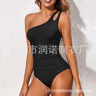 2025 Fashion European and American New Solid Color Sexy Shoulder Backless Fleshy Slim One-piece Women's Swimsuit Swimsuit