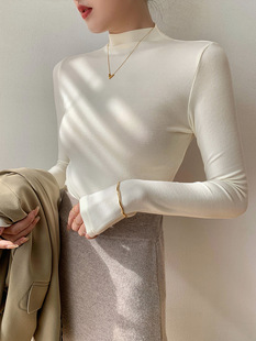 Modal Black Half-High Collar Base Shirt Women's Spring and Autumn Inner Slim-Fit Mask Long-Sleeved T-Shirt Mid-Collar Thin Top