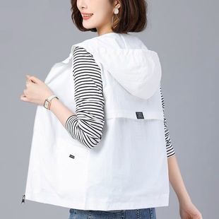 [With Breathable Mesh] Casual Hooded Short Vest Women's Spring Thin Outer Wearing Vest plus size Loose Foreign-style Vest