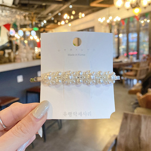 Korean Pearl Hairpin Small Chanel Style Rhinestone Hairpin ins Alloy Duckbill Clip Hair Accessories Side Bangs Clip Headwear