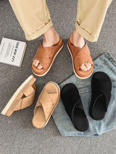 Slippers for Men, Summer Outer Wear, 2024 New Sandals, Trendy Brand Classy Genuine Leather Sandals, Thick-soled Slippers for Going Out