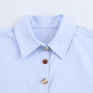Cross-border 2025 Spring New Women's Clothing European and American-style Fashion Simple All-match Gold-breasted Poplin Shirt