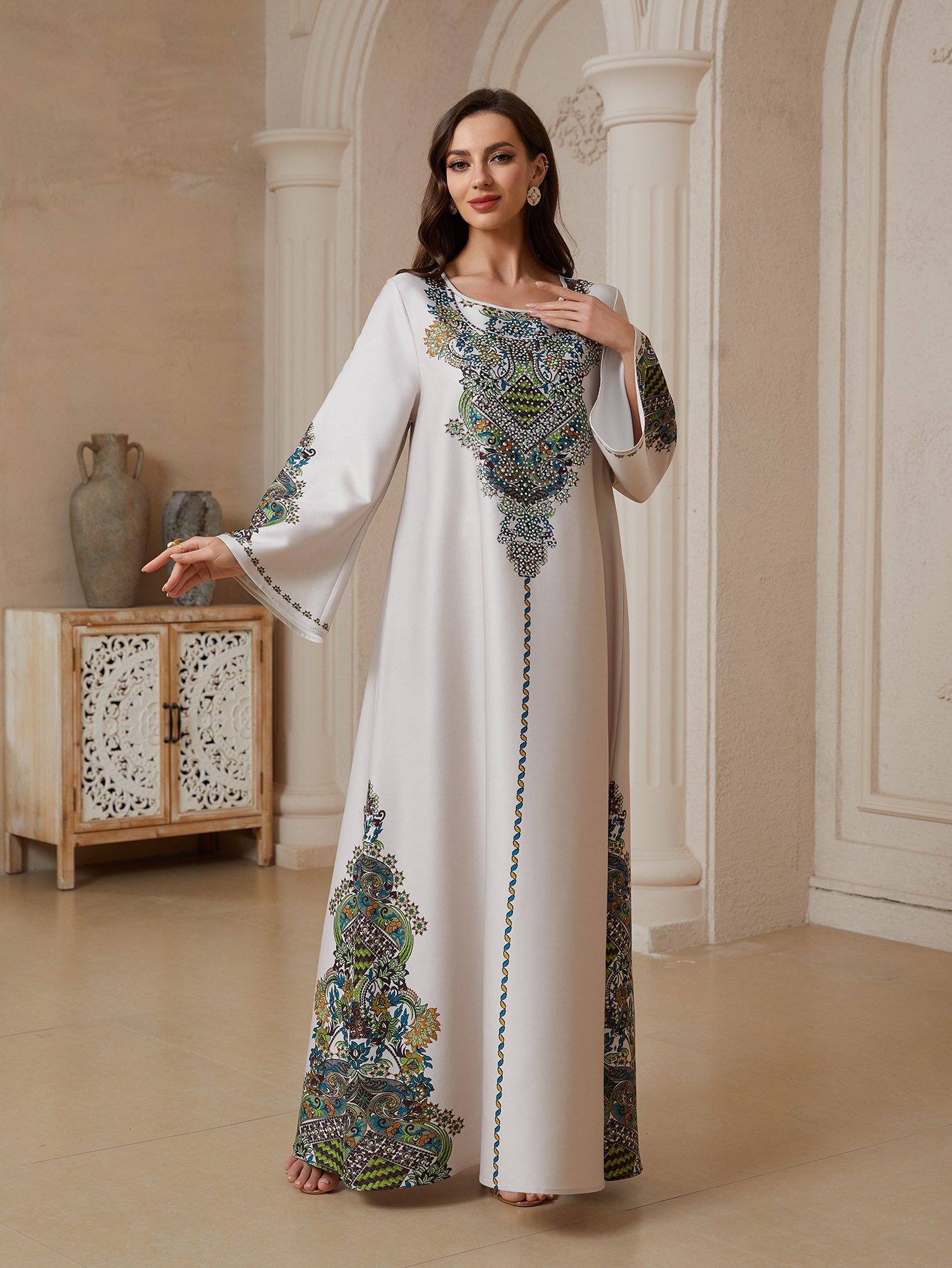 Sw2601 European and American Cross-Border Women's Long Robe Dress with Long Sleeves, Elegant and Stylish, in Stock