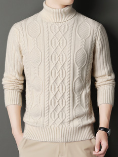 2024 Winter New Rabbit Fur Thickened Turtleneck Sweater Men's Fashion Jacquard Knitted Sweater for Men