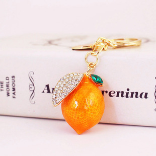 New Rhinestone Cute Color Lemon Fruit Keychain Accessories Pendant Key Chain Oil Dropping Bag Hanging Jewelry 1276