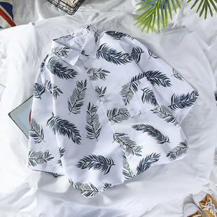 Hawaiian Floral Shirt Men's Retro Couple Trendy Casual Loose Popular Beach Vacation Floral Short-Sleeved Shirt Trendy