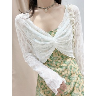 Sunscreen Shawl Lace Base Shirt Women's Summer Halter Skirt Outer Blouse Perspective Gauze Short Mesh Top Thin