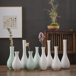 Green Desktop Ornaments Zen Ceramic Floret Buddha Vase White Jade Flower Guanyin Vase Bottle Clean Bottle Tea Ceremony Jade Clean