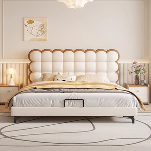 Children's Bed Girls Creative Biscuit Bed Children's Room Single Bed Napa Leather Simple Modern Movable Boys Bed