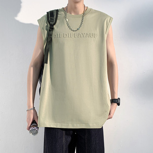 plus size Vest Men's T-Shirt Cotton Summer All-match Sports Leisure Round Neck Sleeveless Loose Plus Fat Plus Size Men's Short Sleeve