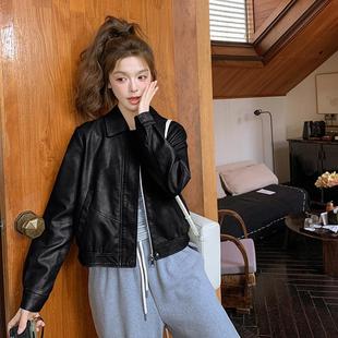 Real Shot Small Biker Clothing Leather Jacket Top Women's Short Spring 2025 New Casual Small Leather Jacket