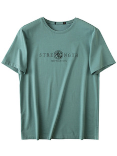 Sea Scissors Marked mercerized Cotton Short-sleeved T-shirt Men's Summer Breathable Cool-feeling Printed Stretch Casual Round Neck T-shirt for Men 2U078