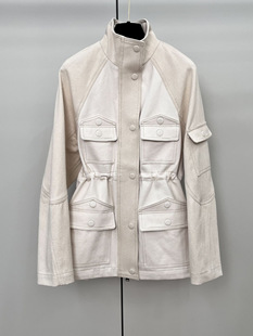 Vertical Collar Stitching Tooling 4-Pocket Denim Coat Women's Waist Lace-Up Mid-Long Top Shenzhen Nanyou Factory Store