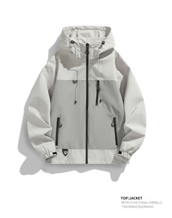 2024 New Spring and Summer Jacket Hooded Stitching All-match Trendy Brand Men's Jacket MD9108