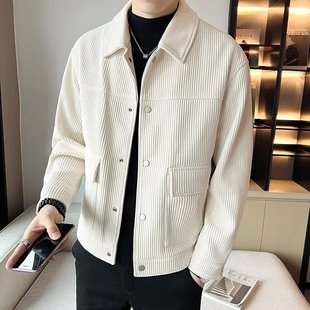 Corduroy Workwear Jacket Men's Spring and Autumn 2023 New Fashionable Brand Plump Handsome Top High-end Lapel Jacket Men's Wear
