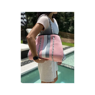 Customized Neoprene Beach Bag Perforated Ladies Handheld Shopping Bag Set with Small Purse Handheld Mommy Bag
