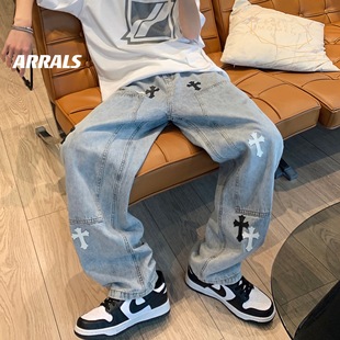 Cross jeans men's summer high street ins fashion brand loose mop pants design sense niche straight pants